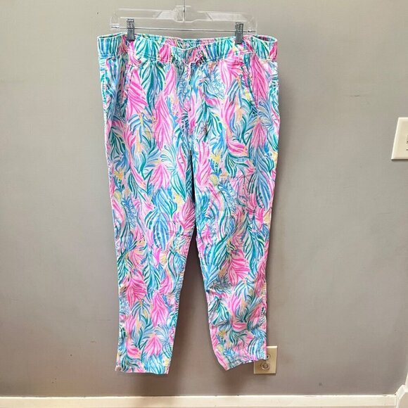 Lilly Pulitzer Women's XL Multicolor Linen Pants With‎ Drawstring & Pockets - Picture 1 of 6